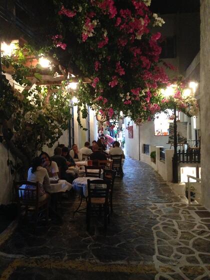 Greek taverna Laconia people eating outdoors